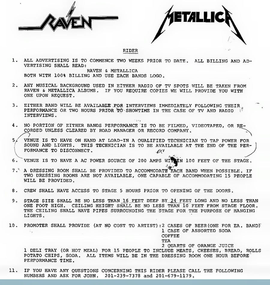 Metallica's 1983 Contract & Rider + Metro Video